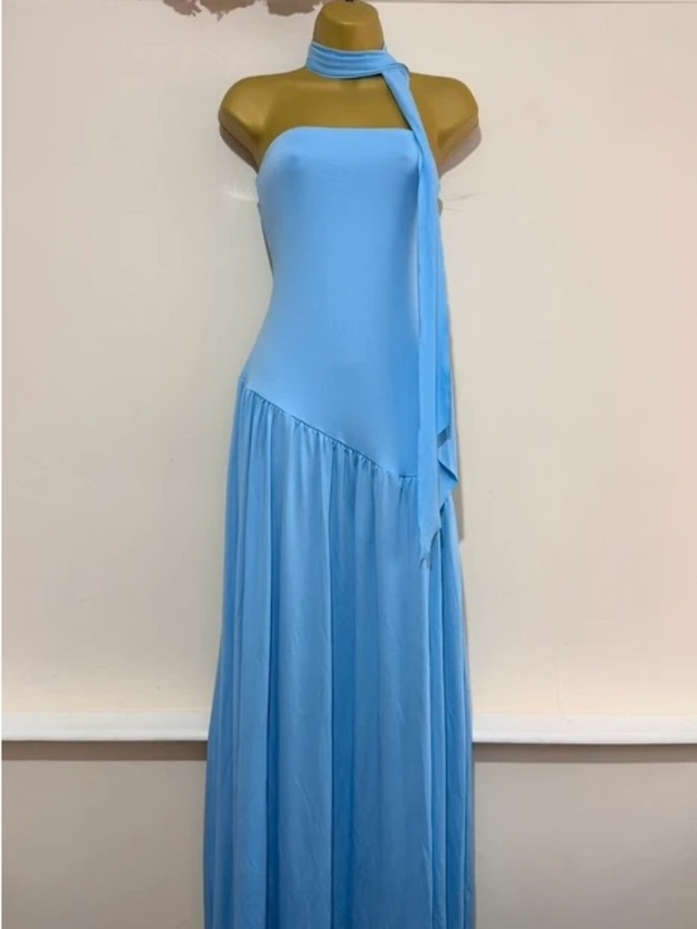 Strapless Sky Blue Maxi Dress with Matching Neck Scarf